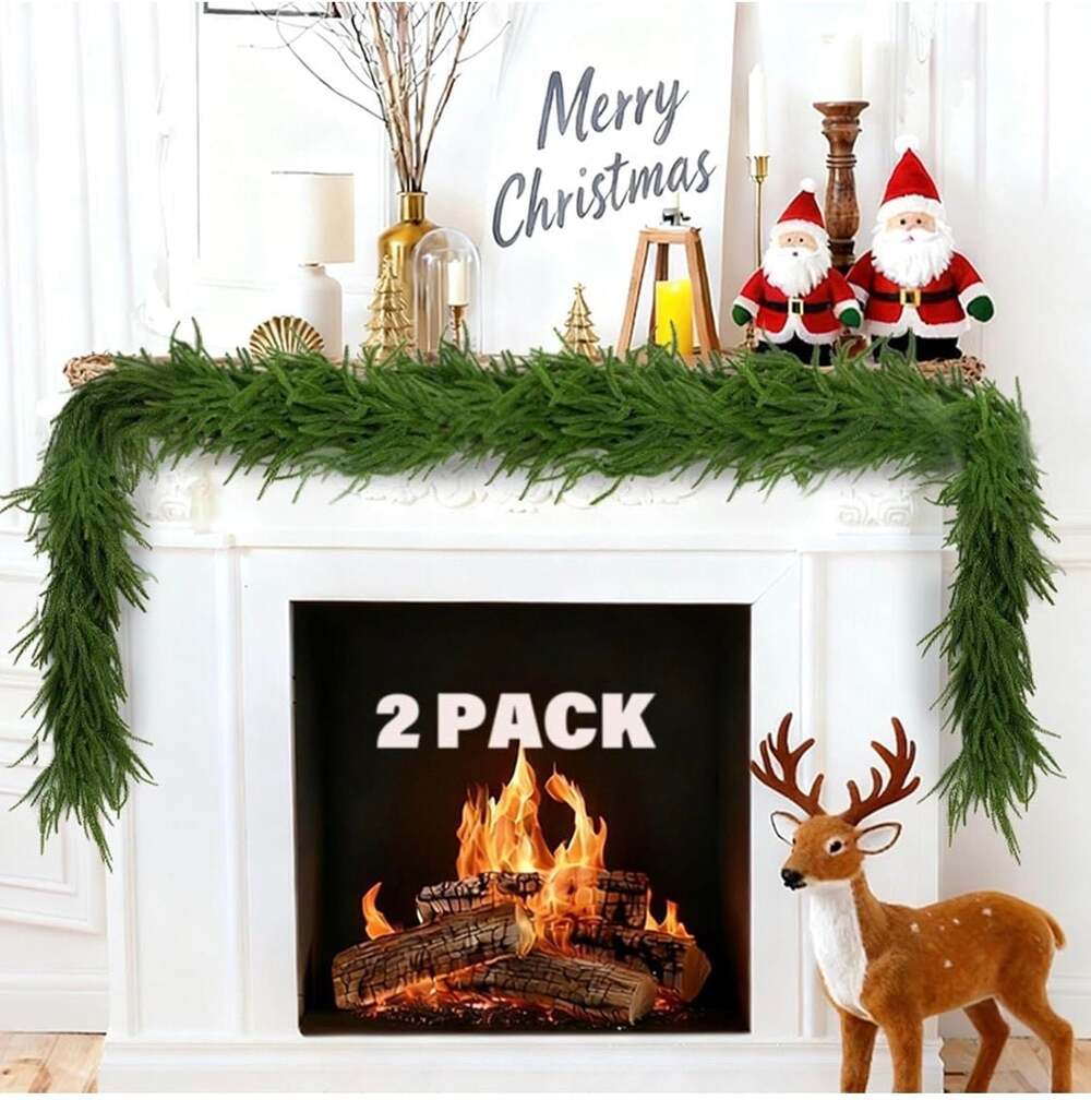 HYPERZOO 2-Pack 6FT Realistic Norfolk Pine Christmas Garland, Real Touch Artific